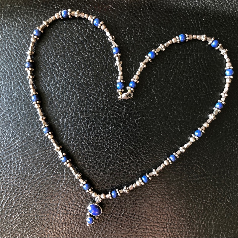 Lapis and Silver Beaded Necklace - Picture 3 of 7